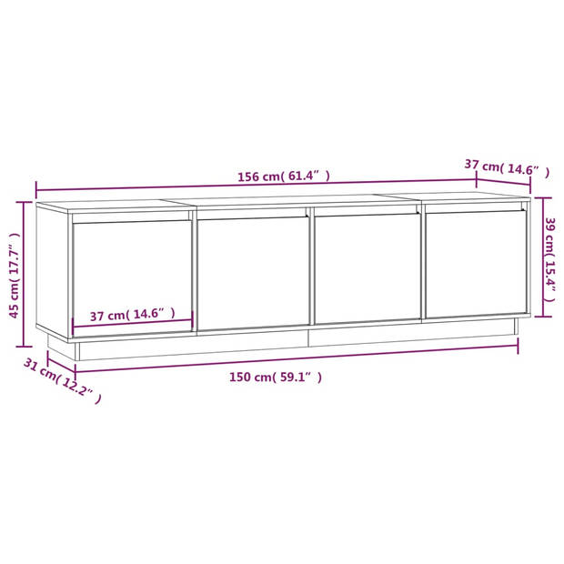 vidaXL Tv-meubel 156x37x45 cm massief grenenhout grijs