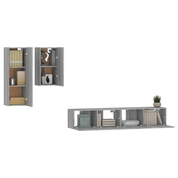 The Living Store Televisiemeubelset - Grijs Sonoma Eiken - 30.5 x 30 x 90 cm / 30.5 x 30 x 60 cm / 80 x 30 x 30 cm