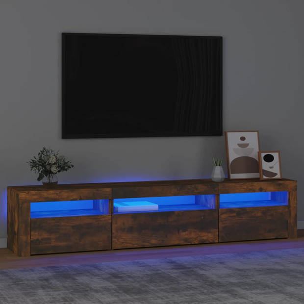 The Living Store TV-meubel Gerookt Eiken - 195x35x40cm - Met RGB LED-verlichting
