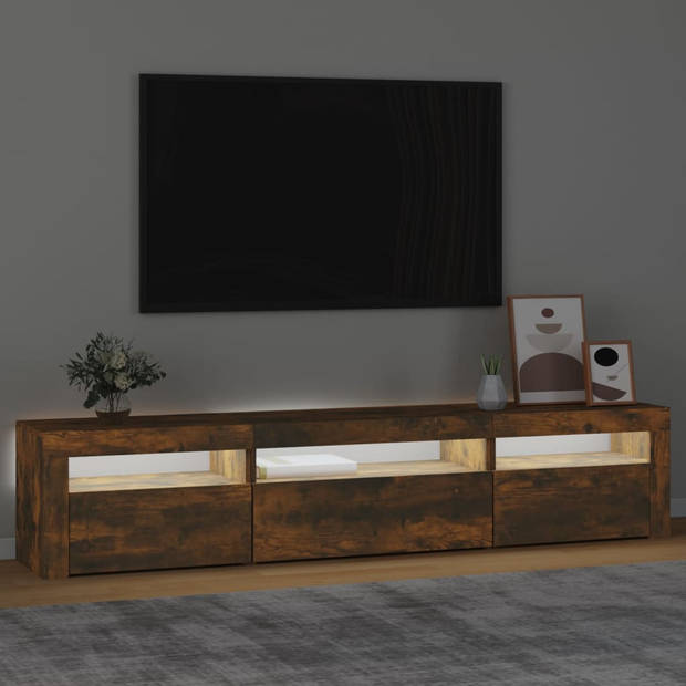 The Living Store TV-meubel Gerookt Eiken - 195x35x40cm - Met RGB LED-verlichting