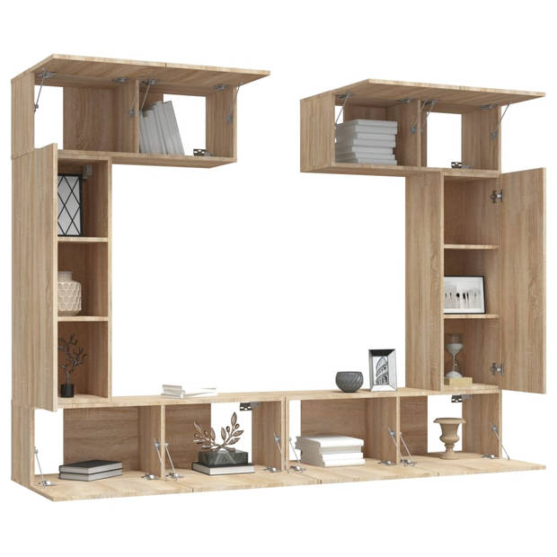 The Living Store Tv-meubelset - Sonoma eiken - 80x30x30 cm - 30.5x30x90 cm - 100x30x30 cm