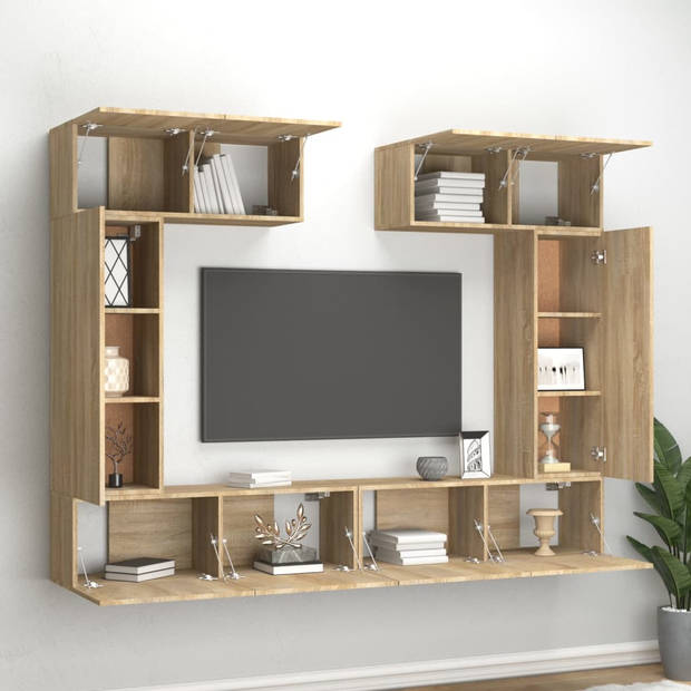 The Living Store Tv-meubelset - Sonoma eiken - 80x30x30 cm - 30.5x30x90 cm - 100x30x30 cm