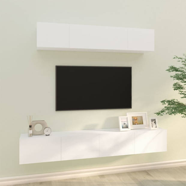 The Living Store Televisiemeubel Set - Wit - 60 x 30 x 30 cm - 80 x 30 x 30 cm