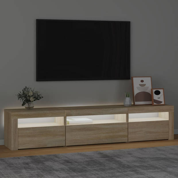 The Living Store TV-meubel - Sonoma eiken - 195 x 35 x 40 cm - Met RGB LED-verlichting