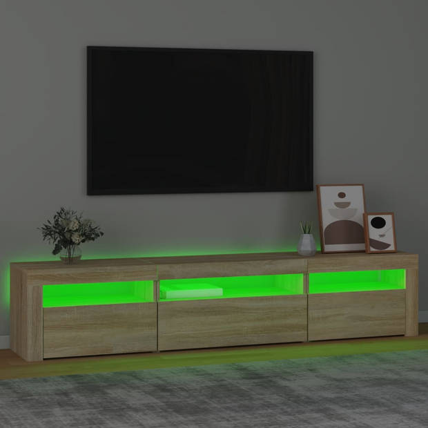 The Living Store TV-meubel - Sonoma eiken - 195 x 35 x 40 cm - Met RGB LED-verlichting