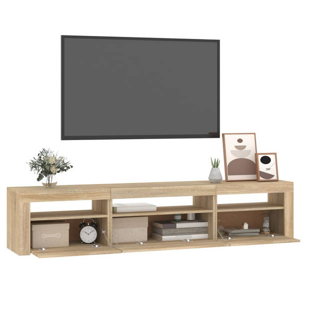 The Living Store TV-meubel - Sonoma eiken - 195 x 35 x 40 cm - Met RGB LED-verlichting