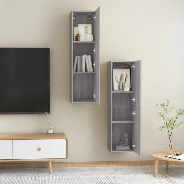 The Living Store Wandmeubel - Grijs Sonoma Eiken - 30.5 x 30 x 110 cm - Strak en klassiek design