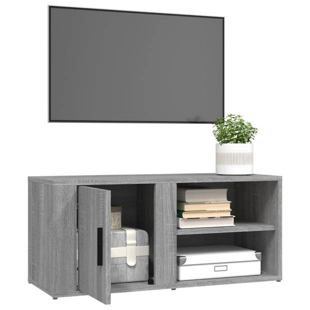 The Living Store TV-meubel Mediakast - grijs sonoma eiken - 80x31.5x36 cm - opbergruimte - deurmontage