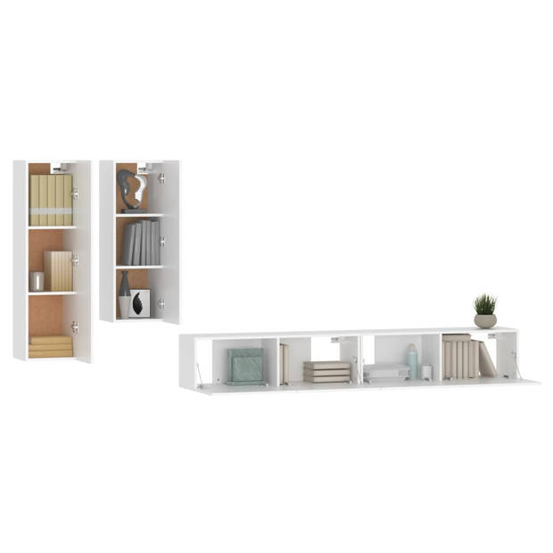 The Living Store Televisiemeubel Set - Klassiek Design - Wandgemonteerd - Wit - Hoge Kwaliteit - Verschillende Maten