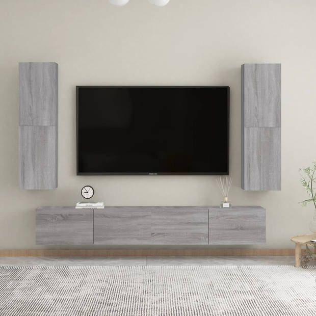 The Living Store TV-wandmeubel - grijs sonoma eiken - 30.5 x 30 x 110 cm - strak en klassiek design