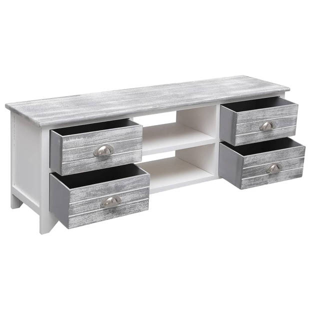 The Living Store Tv-meubel - Paulowniahout en MDF - 108x30x40cm - Wit/Grijs