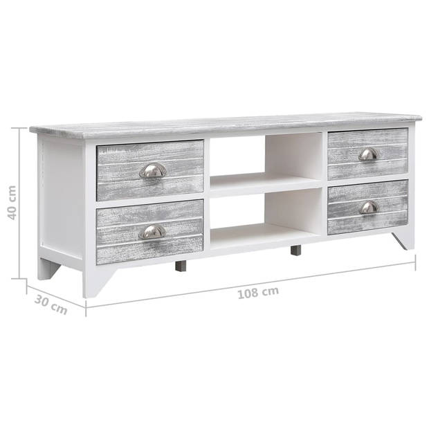 The Living Store Tv-meubel - Paulowniahout en MDF - 108x30x40cm - Wit/Grijs