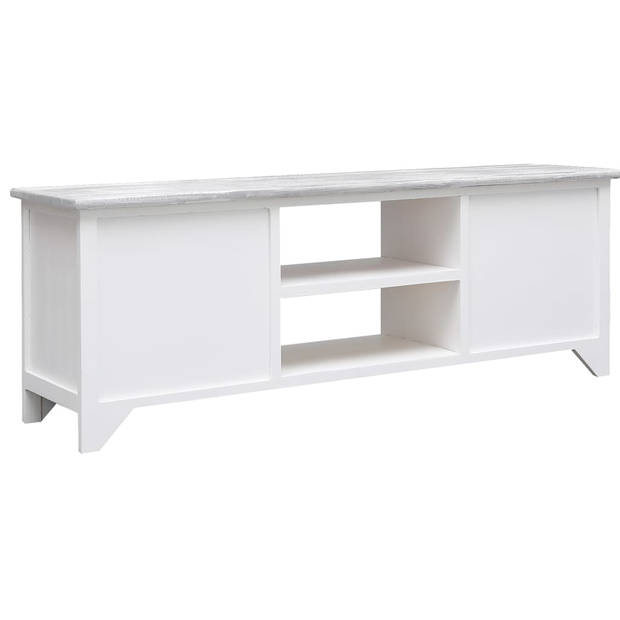 The Living Store Tv-meubel - Paulowniahout en MDF - 108x30x40cm - Wit/Grijs