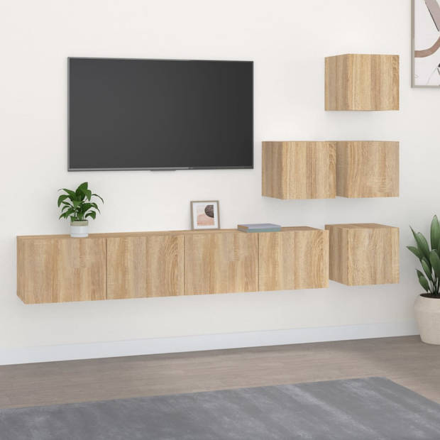 The Living Store TV-meubelset - Sonoma eiken - 30.5 x 30 x 30 cm (S) / 80 x 30 x 30 cm (L) - Duurzaam bewerkt hout