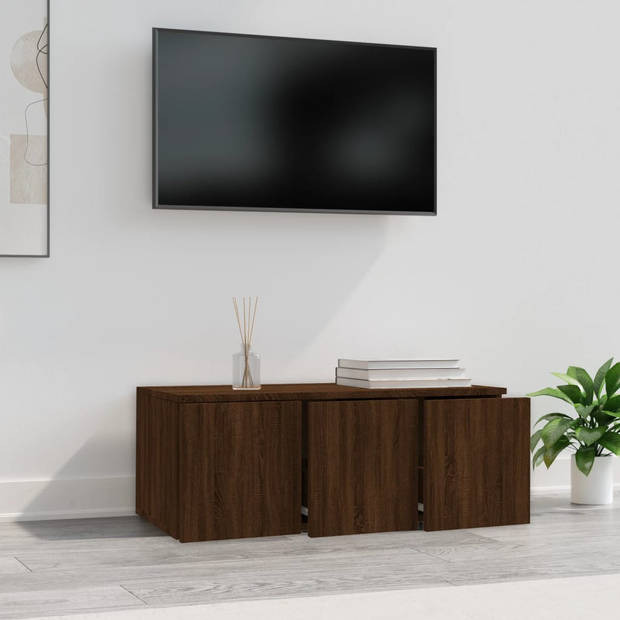 The Living Store Tv-kast - Bruineiken - 80 x 34 x 30 cm - 3 lades