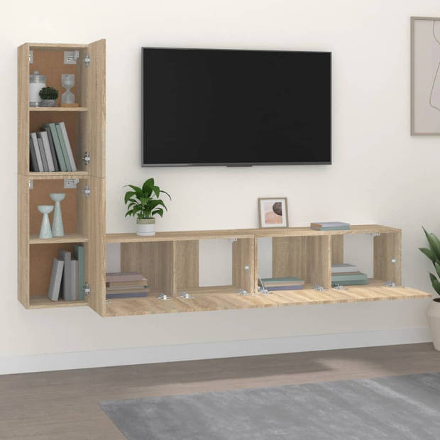 The Living Store Tv-meubel set Sonoma eiken - 2x 80x30x30cm - 2x 30.5x30x60cm