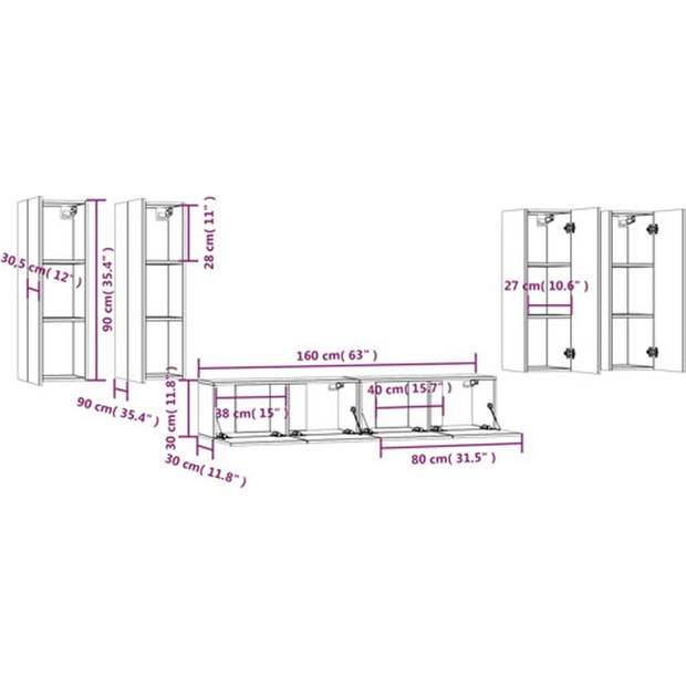 The Living Store TV Meubel Set - Hout - 80x30x30cm - bruineiken