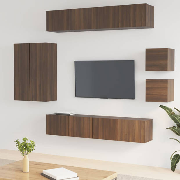 The Living Store Televisiemeubelset - TV-meubel - Bruineiken - 80x30x30cm - 4x 80x30x30cm - 2x 30.5x30x90cm - 2x