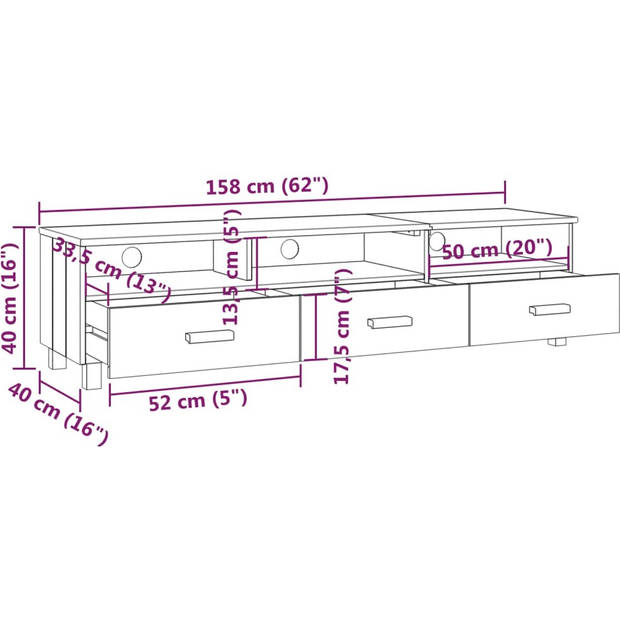 The Living Store HAMAR TV-kast - massief grenenhout - 158 x 40 x 40 cm - honingbruin