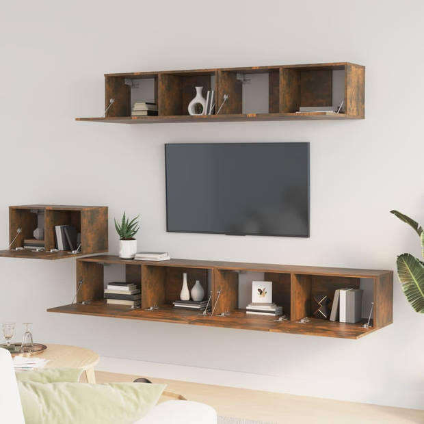 The Living Store TV-kast set - Gerookt eiken - 60x30x30 - 100x30x30 - 80x30x30 - Praktisch design