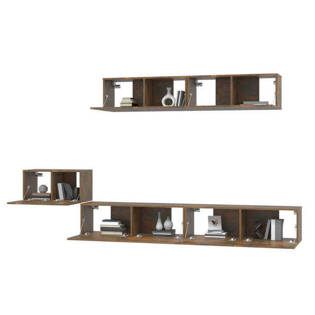 The Living Store TV-kast set - Gerookt eiken - 60x30x30 - 100x30x30 - 80x30x30 - Praktisch design