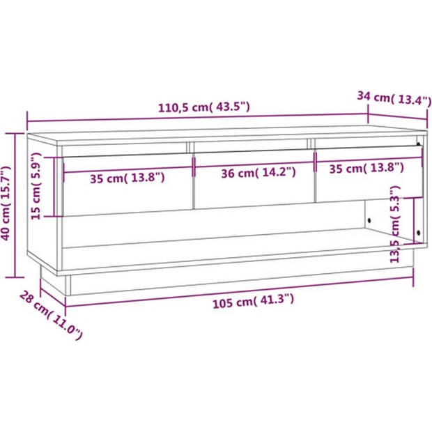 The Living Store - TV-meubel - Hout - 110.5 x 34 x 40 cm - Grijs