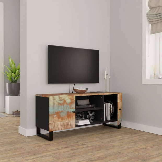 The Living Store TV-meubel Industrieel - 105 x 33 x 46 cm - Massief gerecycled hout - Opbergruimte - Stevig blad