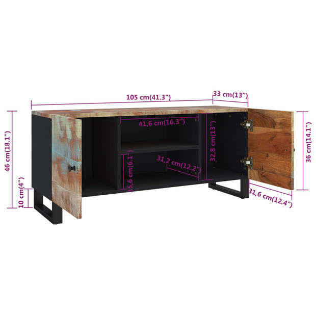 The Living Store TV-meubel Industrieel - 105 x 33 x 46 cm - Massief gerecycled hout - Opbergruimte - Stevig blad