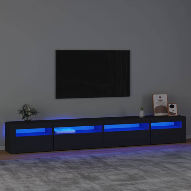 The Living Store tv-meubel - 270x35x40 cm - Met RGB LED-verlichting - zwart - bewerkt hout - The Living Store