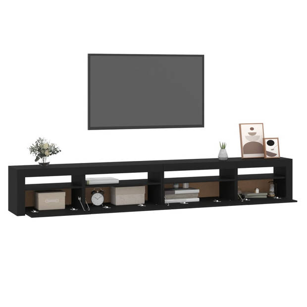 The Living Store tv-meubel - 270x35x40 cm - Met RGB LED-verlichting - zwart - bewerkt hout - The Living Store