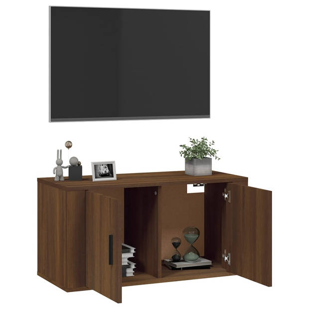 The Living Store TV-wandmeubel - Bruineiken - 80 x 34.5 x 40 cm - Bewerkt hout