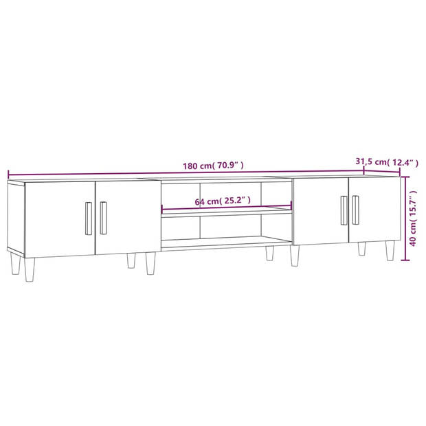 The Living Store TV-meubel - Trendy - TV-kast - 180 x 31.5 x 40 cm - Wit - Duurzaam materiaal