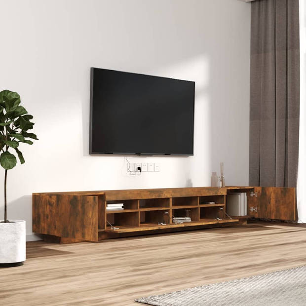 The Living Store TV-meubel - LED-verlichting - Gerookt eiken - 100/80 x 35 x 40 cm
