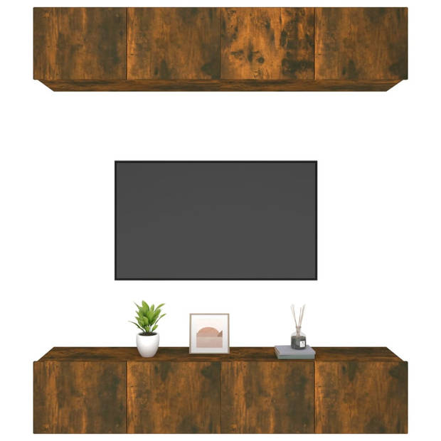 The Living Store TV-meubels - Praktische deuren - Gerookt eiken - 80 x 30 x 30 cm