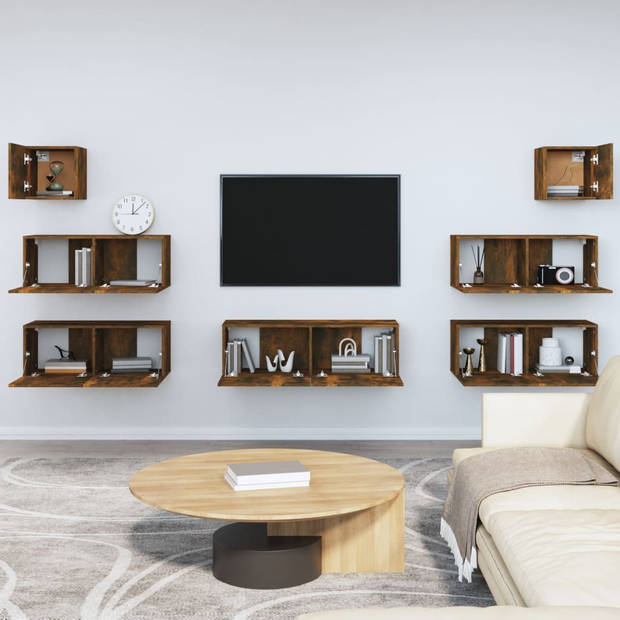 The Living Store TV-meubelset Gerookt eiken - 80x30x30cm - 100x30x30cm - 30.5x30x30cm