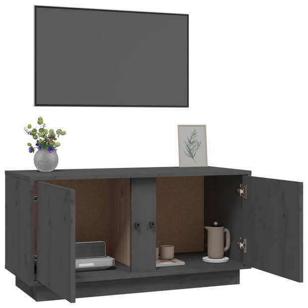 The Living Store TV Meubel - Grenenhout - 80 x 35 x 40.5 cm - Grijs