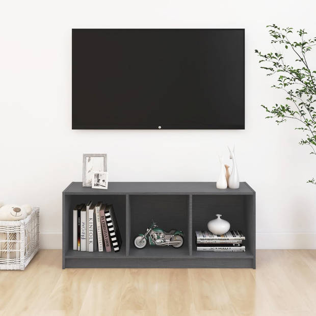 The Living Store Hifi-kast - TV-meubel - Massief grenenhout - 104 x 33 x 41 cm - Grijs