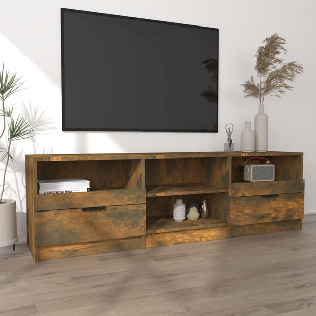 The Living Store TV-meubel Industrieel - 150x33.5x45 cm - Gerookt eiken
