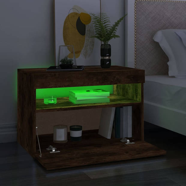 The Living Store TV-meubel LED-verlichting - 60 x 35 x 40 cm - Gerookt eiken - Bewerkt hout - RGB LED