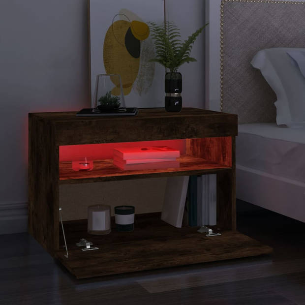 The Living Store TV-meubel LED-verlichting - 60 x 35 x 40 cm - Gerookt eiken - Bewerkt hout - RGB LED