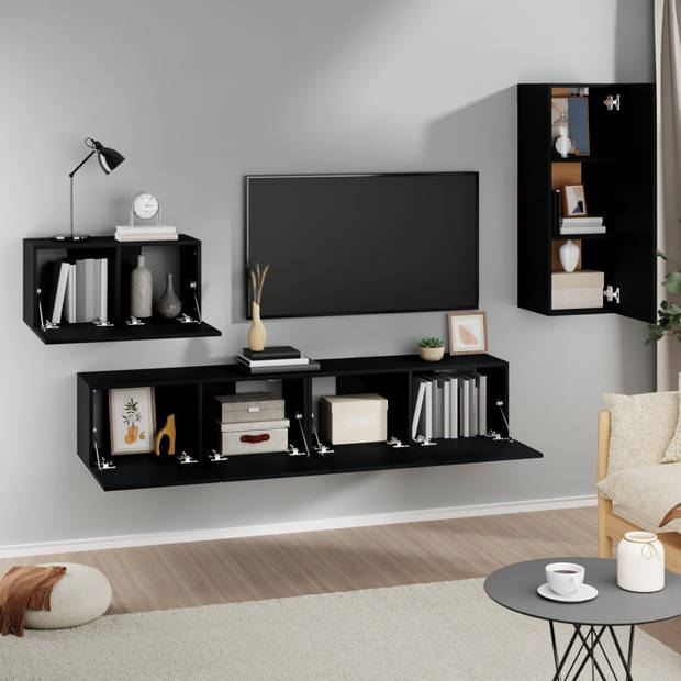 The Living Store Tv-kastenset - Klassiek ontwerp - Bewerkt hout - Voldoende opbergruimte - Wandgemonteerd - Praktische