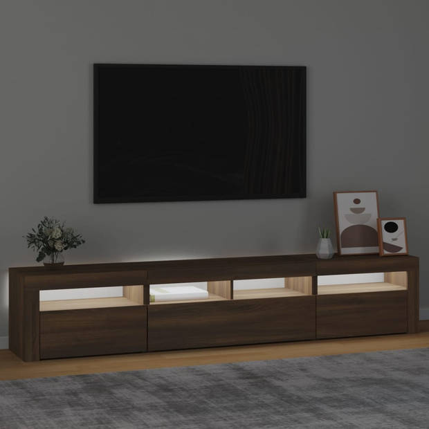 The Living Store Tv-meubel - LED-verlichting - 210 x 35 x 40 cm - Bruineiken