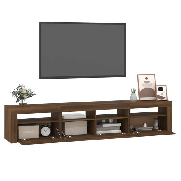 The Living Store Tv-meubel - LED-verlichting - 210 x 35 x 40 cm - Bruineiken