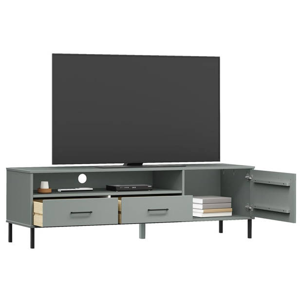 The Living Store OSLO Tv-meubel - 158 x 40 x 46.5 cm - Grijs - Massief grenenhout