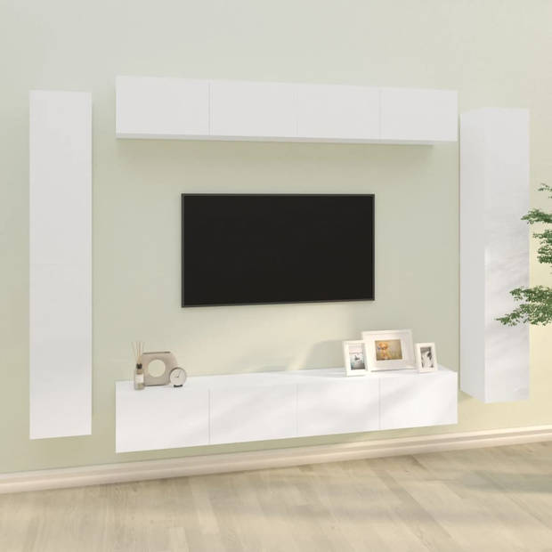 The Living Store TV-meubelset - Klassiek - Hout - Hoogglans wit - 4x 100x30x30 cm - 4x 30.5x30x90 cm