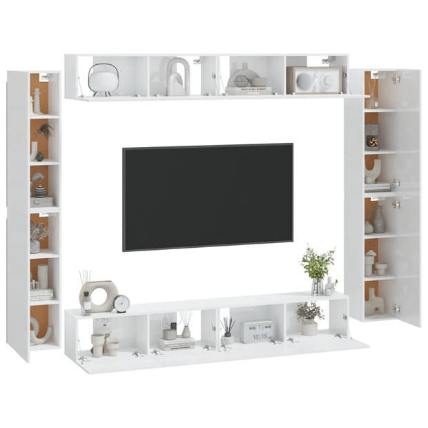 The Living Store TV-meubelset - Klassiek - Hout - Hoogglans wit - 4x 100x30x30 cm - 4x 30.5x30x90 cm