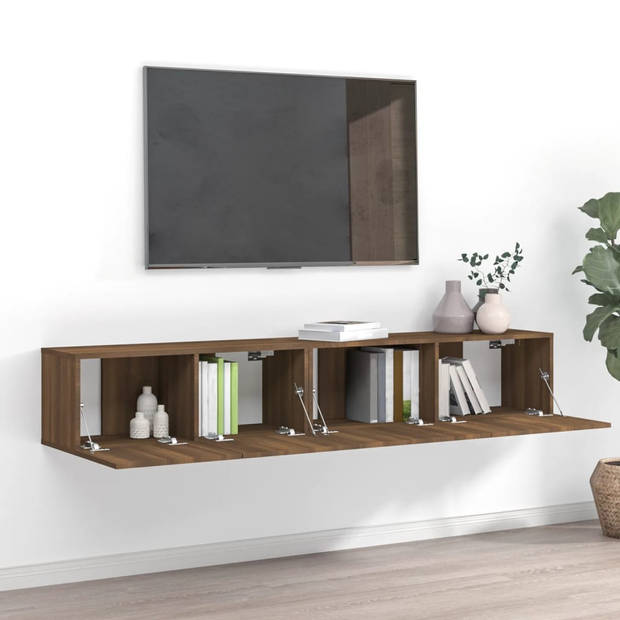 The Living Store Houten TV-meubelset - Hangende tv-kasten - Modern - Gerookt eiken - 100x30x30cm - 80x30x30cm