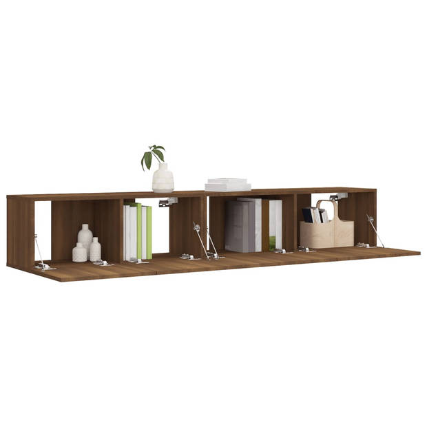 The Living Store Houten TV-meubelset - Hangende tv-kasten - Modern - Gerookt eiken - 100x30x30cm - 80x30x30cm