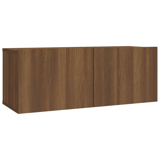 The Living Store Houten TV-meubelset - Hangende tv-kasten - Modern - Gerookt eiken - 100x30x30cm - 80x30x30cm