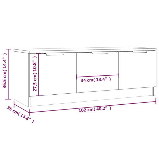 vidaXL Tv-meubel 102x35x36,5 cm bewerkt hout hoogglans wit